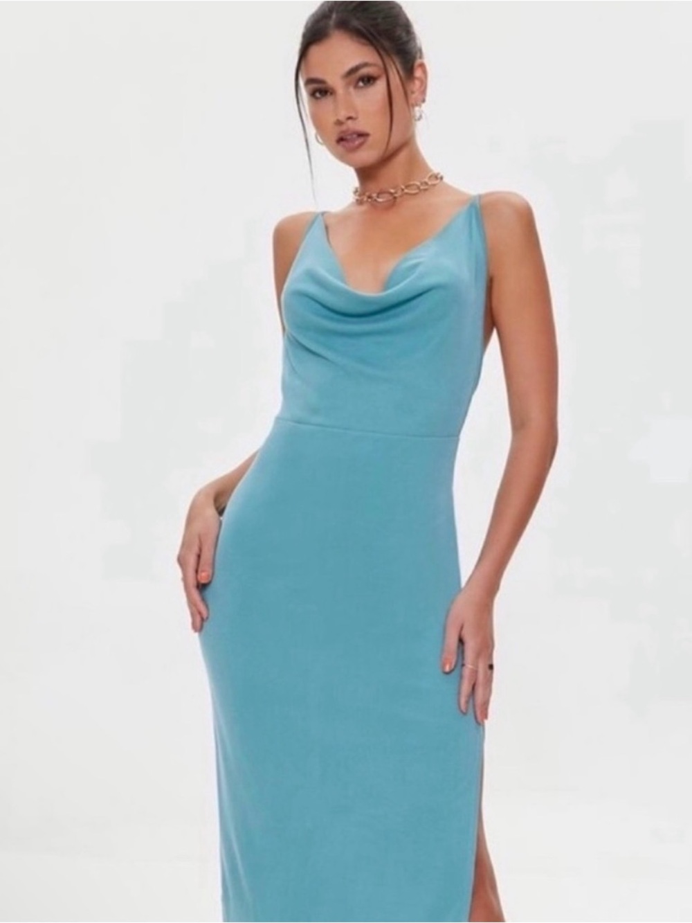 Forever 21 Aqua Blue Cowl Neck Midi Dress
